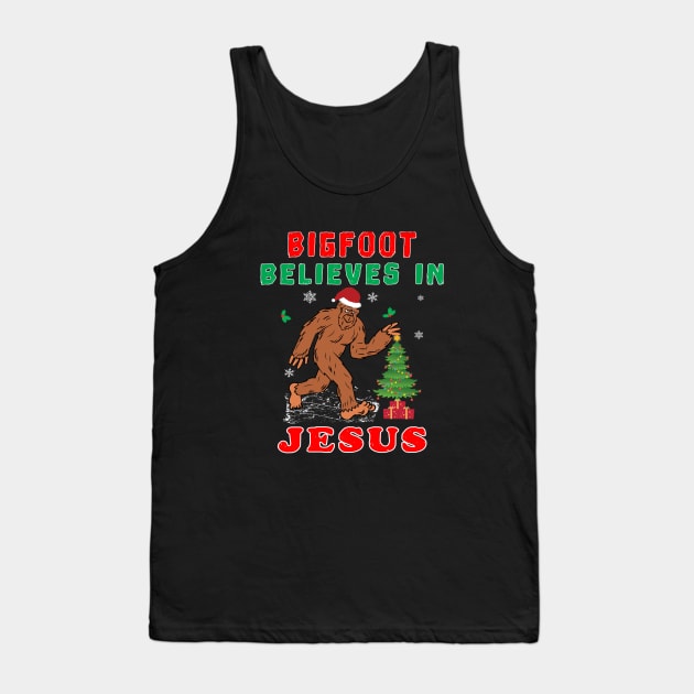 Bigfoot Believes in Jesus Wintertime Squatchy Lord. Tank Top by Maxx Exchange